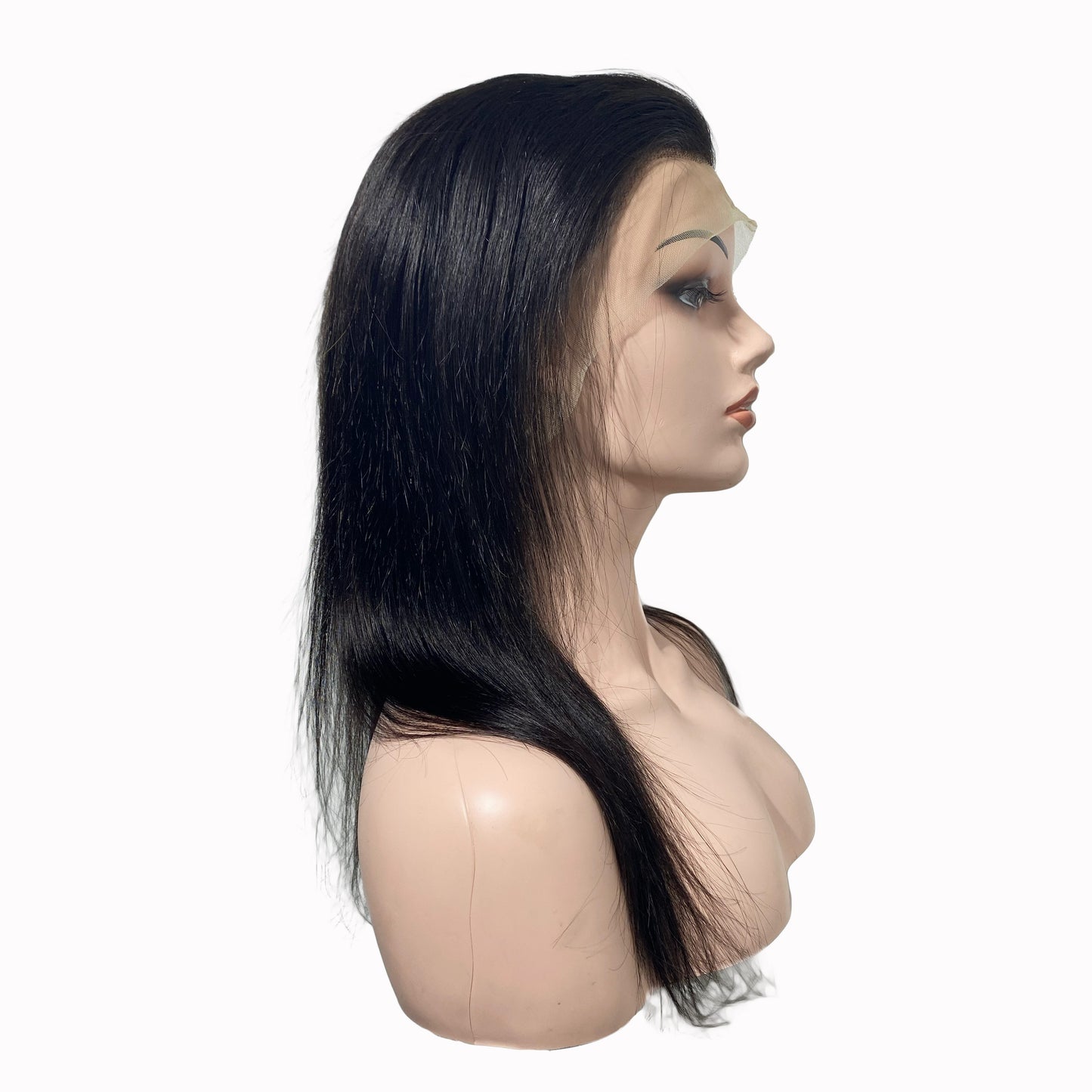 22" Straight Human Hair Frontal Lace Wig - 1# Black - 13A Grade | side