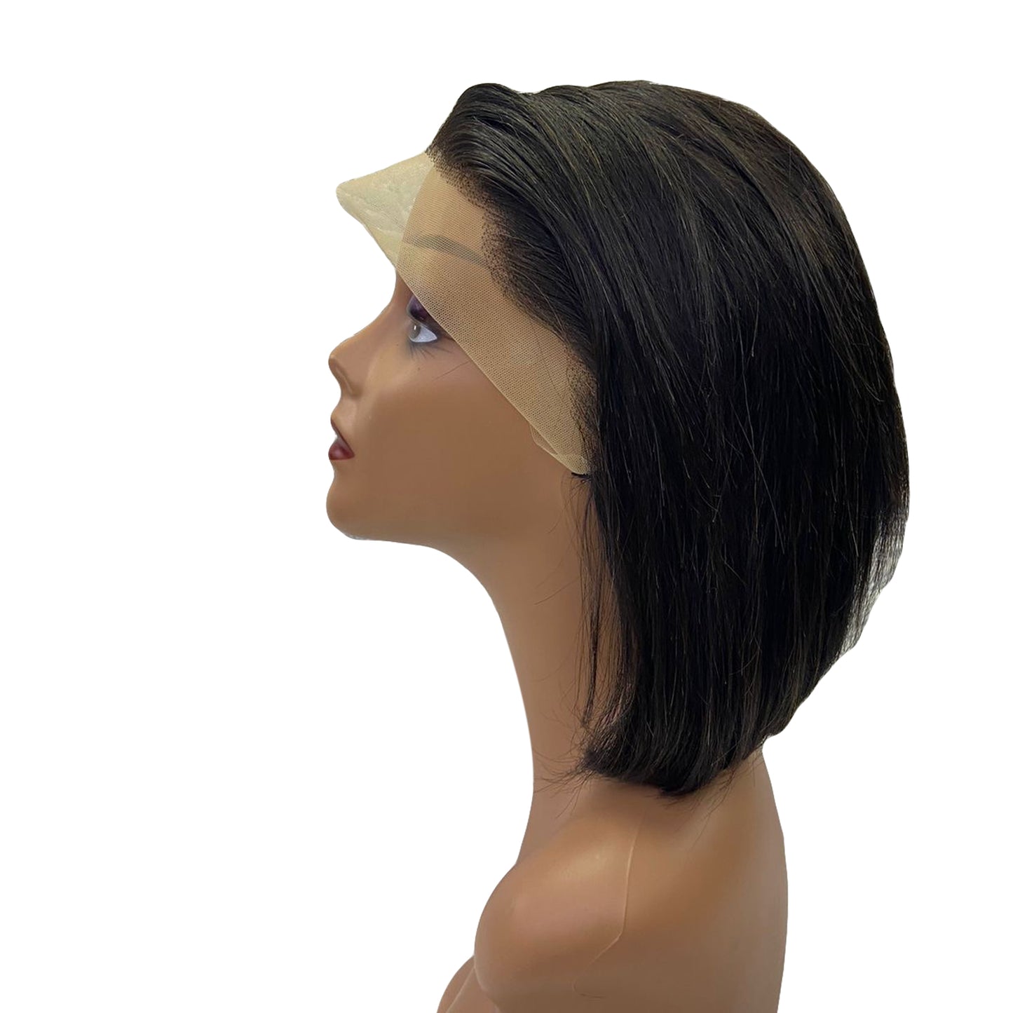 10" Straight Human Hair Bob Lace Frontal Wig - 1# Black - 13A Grade- side