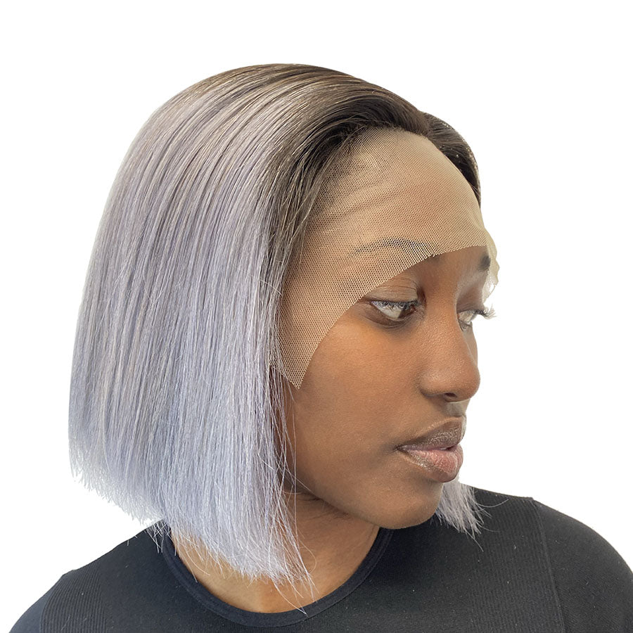 10" Straight Human Hair Frontal Lace Wig - # Silver- front