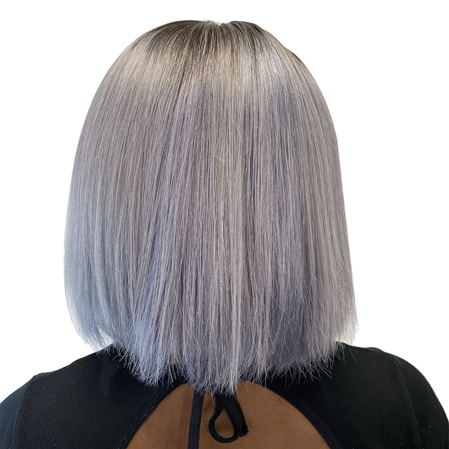 
                  
                    10" Straight Human Hair Frontal Lace Wig - # Silver- back
                  
                