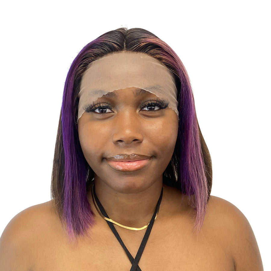 
                  
                    10" Straight Human Hair Frontal Lace Wig - # Purple/Black- 13A Grade -front
                  
                