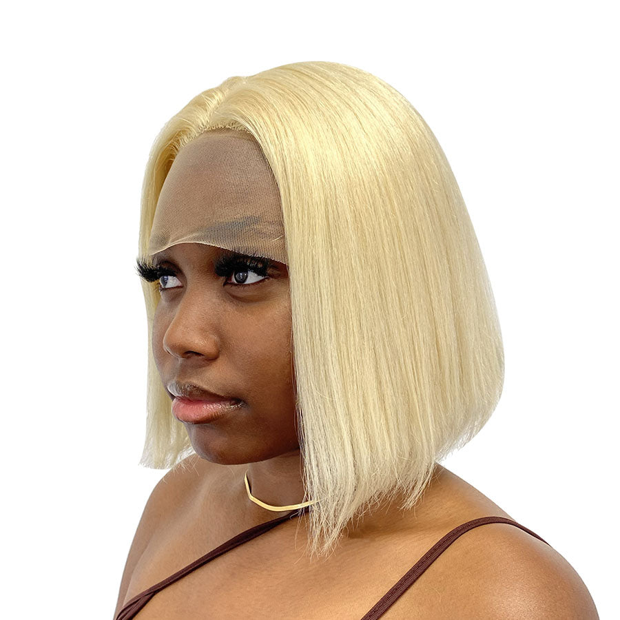 
                  
                    10" Straight Human Hair Frontal Lace Wig - # Blonde- 13A Grade- side
                  
                