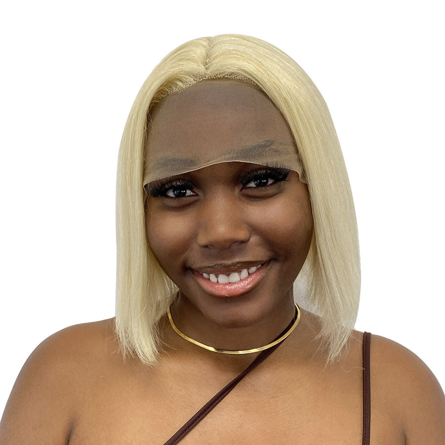 10" Straight Human Hair Frontal Lace Wig - # Blonde- 13A Grade- front