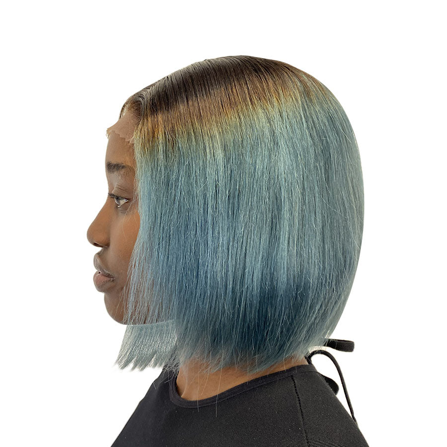 
                  
                    10" Straight Human Hair One Way Lace Wig - # Ombre/Blue- 13A Grade- side
                  
                