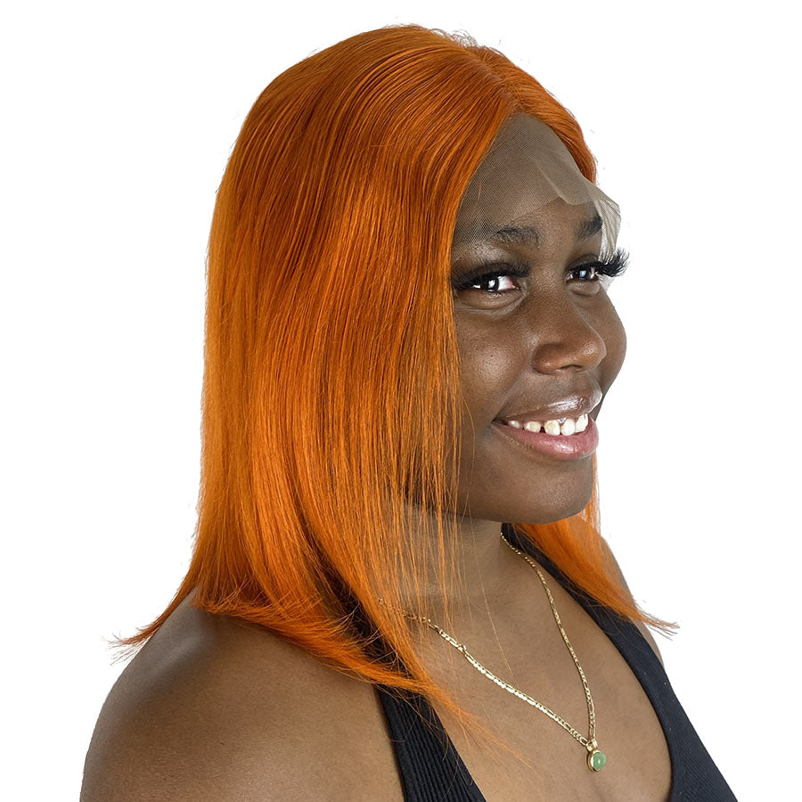 
                  
                    14" Straight Human Hair Frontal Lace Wig - # Orange - 13A Grade
                  
                