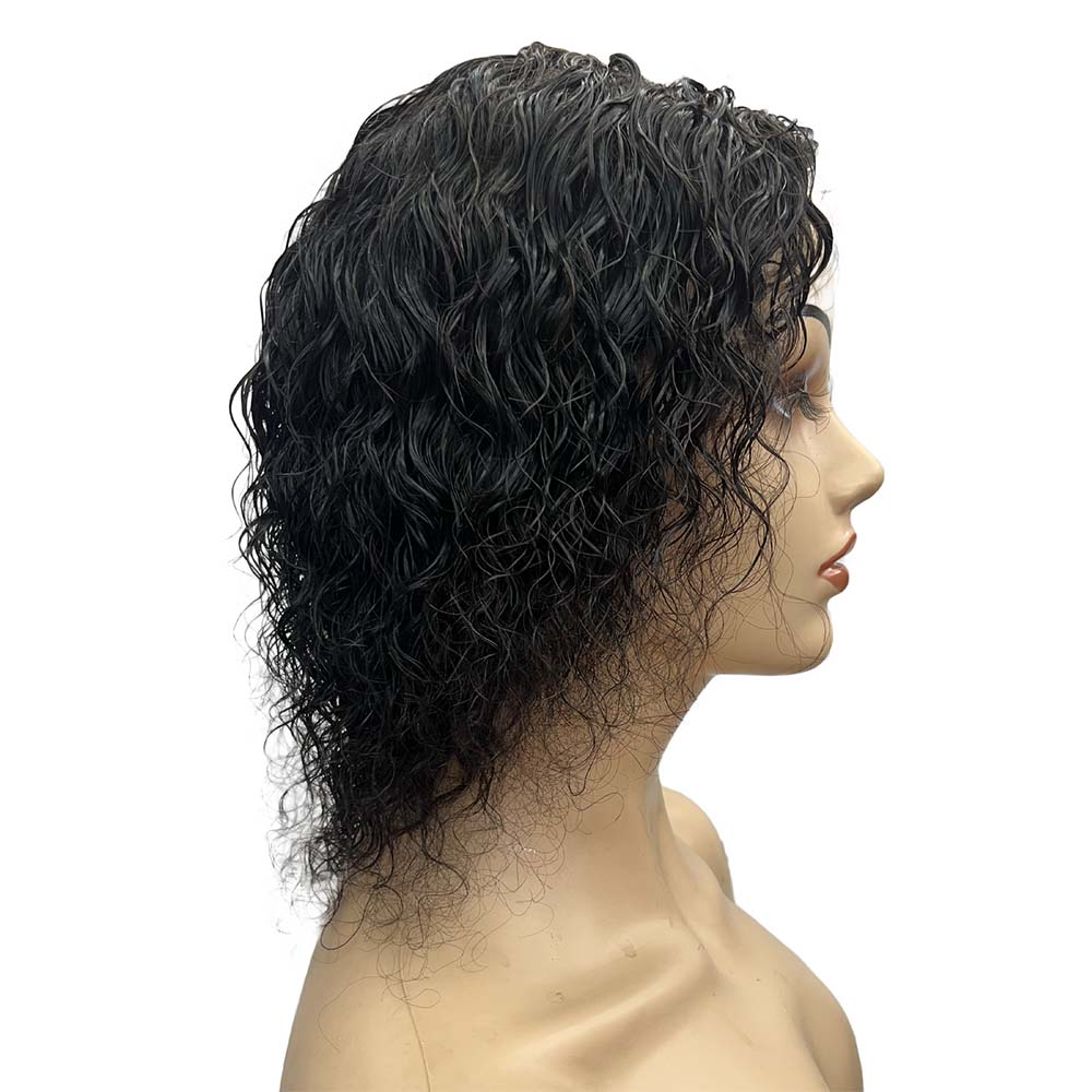 
                  
                    10" Water Wave Frontal Lace Wig - 1# Black - 13A Grade - side
                  
                