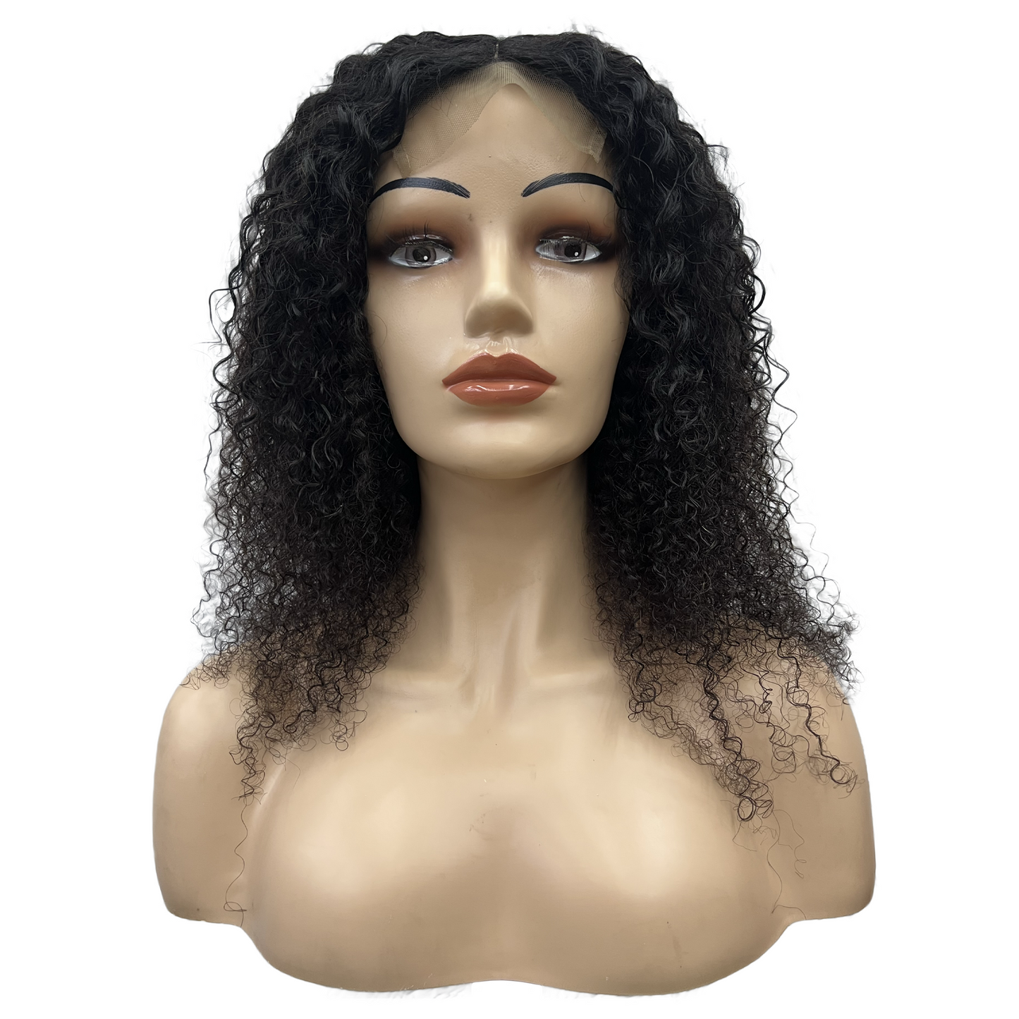 16" Kinky Curls Frontal Lace Wig - 1# Black - 13A Grade-front