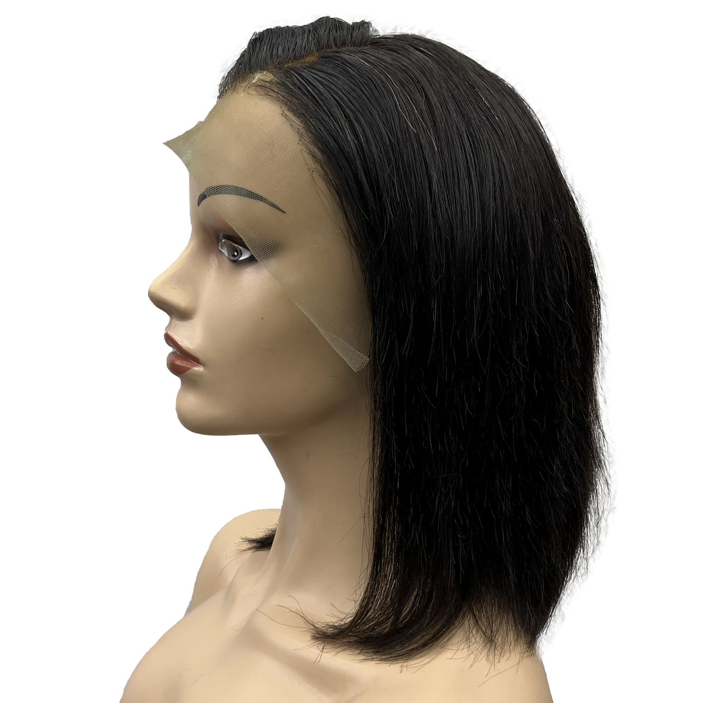 14" Straight Human Hair Bob Lace Frontal Wig - 1# Black - 13A Grade-side