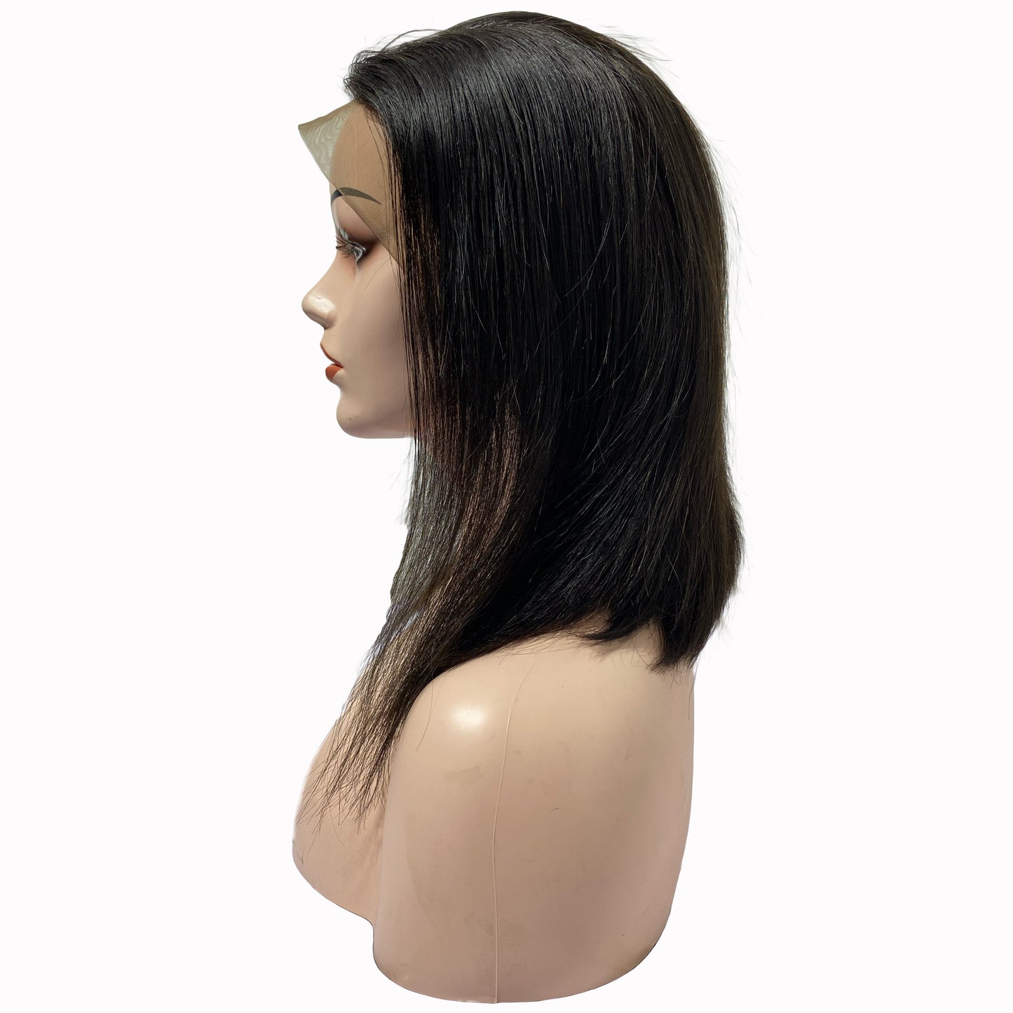 16" Straight Human Hair Frontal Lace Wig - 1# Black - 13A Grade | side