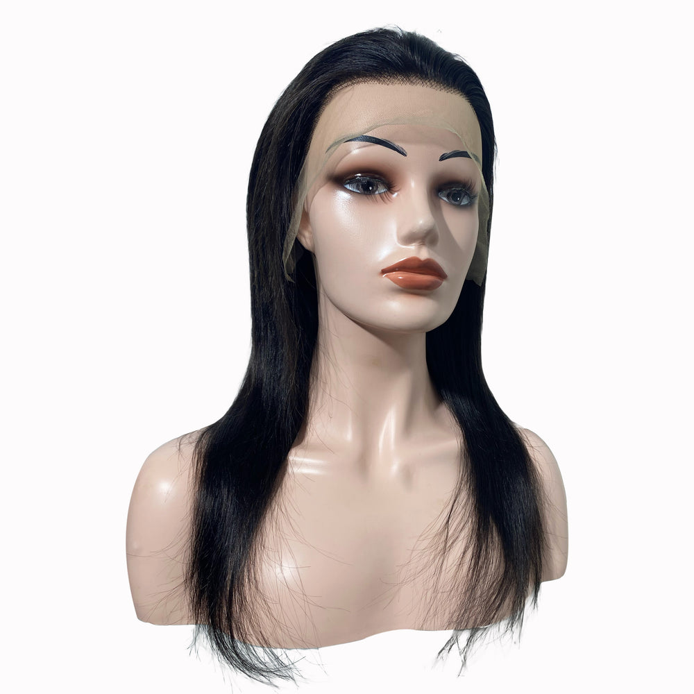 22" Straight Human Hair Frontal Lace Wig - 1# Black - 13A Grade | front