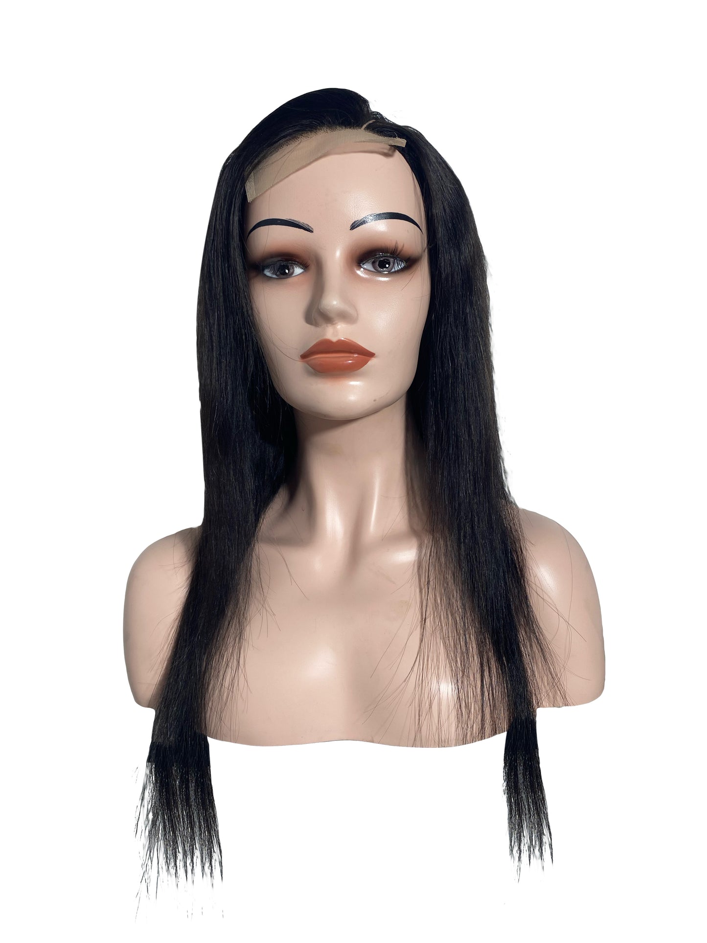 26" Straight Human Hair Three Way Lace Wig - 1# Black - 13A Grade  | front